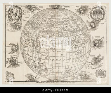 . Anglais : une copie de 1781 Johann Stabius's 1515 carte du monde, dont la gravure est crédité à Albrecht Dürer. Un planisphère globe entouré par les douze vents, équivalent à la troisième Ptolémée projection. Les armoiries de Matthäus Lang von Wellenburg cardinal, archevêque de Salzbourg, en haut à gauche ; les bras de Johann Stabius impériale, astrologue, en bas à gauche. Dédicace au Cardinal Lang au coin supérieur droit, privilège impérial et date en bas à droite. Latina : Reverendiss. domino et illustriss. Principi Dño. Matheo. T Angeli Diacono Cardinali Gurceñ : Sa. Caẽs. Mti par locũtenenti vdño Italia generali suo co Banque D'Images