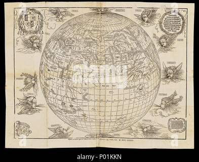 . Anglais : une copie de 1781 Johann Stabius's 1515 carte du monde, dont la gravure est crédité à Albrecht Dürer. Un planisphère globe entouré par les douze vents, équivalent à la troisième Ptolémée projection. Les armoiries de Matthäus Lang von Wellenburg cardinal, archevêque de Salzbourg, en haut à gauche ; les bras de Johann Stabius impériale, astrologue, en bas à gauche. Dédicace au Cardinal Lang au coin supérieur droit, privilège impérial et date en bas à droite. Latina : Reverendiss. domino et illustriss. Principi Dño. Matheo. T Angeli Diacono Cardinali Gurceñ : Sa. Caẽs. Mti par locũtenenti vdño Italia generali suo co Banque D'Images