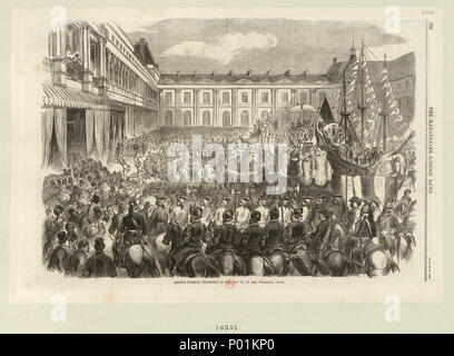 Mardi Gras procession de la graisse Ox aux Tuileries, Paris. - Le cortC3A8ge du boeuf gras, le Mardi Gras se prC3A9sente C3A0 NapolC3A9sur III, C3A0 EugC3A9nie et au Prince j 0002 Banque D'Images