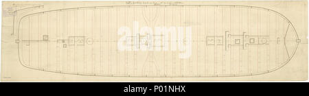 . English : 'inexpugnable' (1810) Échelle 1:48. Plan montrant l'arme pont (pont inférieur) pour "inexpugnable" (1810), un deuxième taux 90 canons, trois étages, bâtiment à Chatham Dockyard. Le plan comprend des lignes de crayon revêtement du pont. Signé par John [Henslow arpenteur du Marine, 1784-1806] et William la règle [arpenteur du Marine, 1793-1813]. 'Inexpugnable' (1810) '4' inexpugnable (1810) RMG J1646 Banque D'Images