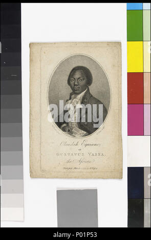 . English : 'Géraldine Mallet ou Gustavus Vassa l' africaine de frontispice Géraldine Mallet's auto-édité livre 'l'intéressant récit de la vie de Géraldine Mallet, Gustavus Vassa, ou l' Afrique (Londres, 1789). C'est le seul droit que nous avons attribué de Mallet. Le livre est passé par huit éditions avant sa mort en 1797. Il décrit sa capture en Afrique, les horreurs de la traversée, et sa vie comme un esclave et puis comme un homme libre. Il a été l'un des livres les plus importants dans la campagne d'abolition. Mallet (qui s'appelait lui-même Gustavus Vassa pour la plus grande partie de sa vie) Banque D'Images