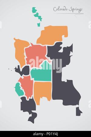 Colorado Springs CO Plan avec les quartiers et les formes rondes modernes Illustration de Vecteur