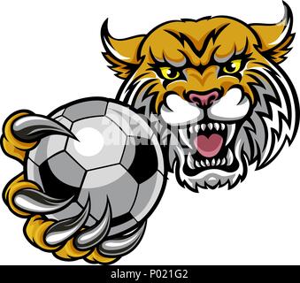 Wildcat Holding Soccer Ball Football Mascot Illustration de Vecteur