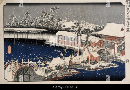 . Anglais : Utagawa Hiroshige (Ando) (1797-1858), vue sur le parc hiver près de sanctuaire Kameido Tenjin à Edo . 183025 Utagawa Hiroshige (Ando) (1797-1858), Wintergezicht in het Park van het Kameido Tenjin heiligdom à Edo (1830) Banque D'Images