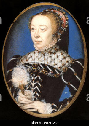 . (Version miniature) l'ombre de Catherine de Médicis, 'un rare portrait de Catherine avant qu'elle était veuve en 1559, quand elle a adopté le voile et plaine gravement l'habit d'une veuve." . Portrait de Catherine de Médicis (1519-1589) circa 1555 Catherinedemedicishadow 16 . Banque D'Images