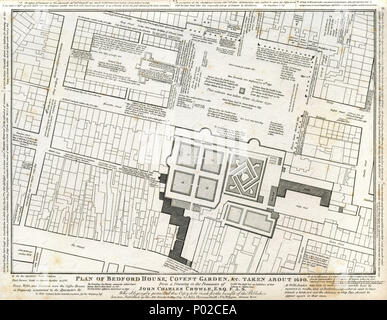 . Anglais : Plan de Bedford House et jardin de Covent Garden dessiné autour de 1690, avec annotations ultérieures. . 1690. John Charles Crowle 17 1690 Bedford House Banque D'Images