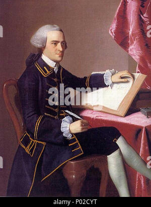 . Anglais : Un portrait de John Hancock (23 janvier 1737 [O.S. 12 janvier 1736] - 8 octobre 1793), un des signataires de la Déclaration d'indépendance des États-Unis. . Portrait de John Hancock (1737-1793) (détail). 1765 18 JohnHancockLarge Banque D'Images