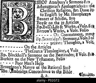 . Anglais : fleuron de livre : un catalogue de livres en anglais moderne, en théologie, histoire, droit, philosophie, mathématiques, poésie, &c. 30 Un catalogue de livres en anglais moderne, en théologie, histoire, droit, philosophie, mathématiques, poésie, etc Fleuron T057318-2 Banque D'Images