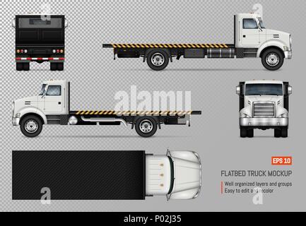 Camion à plateau maquette du vecteur. Modèle isolé du camion blanc sur fond transparent pour le contrôle des véhicules, l'identité de l'entreprise. Illustration de Vecteur