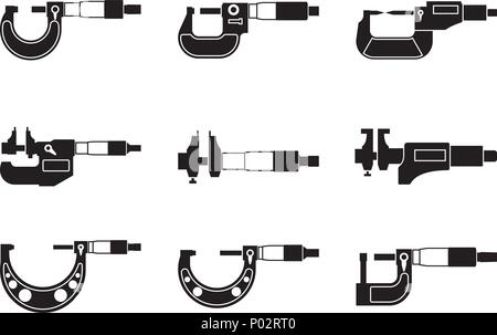 Ensemble d'instruments de mesure. Micromètre. Vecteur Silhouette Illustration de Vecteur