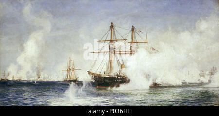 . English : 'bien fait 'Condor'' : le bombardement d'Alexandrie Le sujet de la photo est un incident pendant le bombardement d'Alexandrie qui s'est produit en 1882 à la suite d'un soulèvement nationaliste égyptien. La révolte au sein de l'armée égyptienne a été dirigé par Ahmed Arabi Bey pour exprimer leur inquiétude concernant une perte de souveraineté. Il s'est élevé contre le régime du Khédive Tewfik (le plus jeune), qui a été appuyée par un condominium franco-anglais de la tentative d'apporter la stabilité au failli et chaotique du gouvernement égyptien et de protéger leurs intérêts dans le canal de Suez . Dans l'intérêt stratégique britannique Banque D'Images