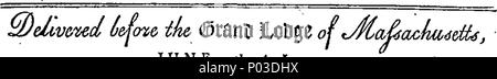 . Anglais : Fleuron du livre : une charge, livrés avant les officiers et membres de la Grande Loge de maçons libres et acceptés, dans le Commonwealth du Massachusetts, sur le festival de Saint Jean Baptiste, le 24 juin, I.A. 5795. Par le Révérend Frère Thaddeus M. Harris, A.M. [deux lignes de I Jean]. 34 Une accusation Fleuron W003771-4 Banque D'Images