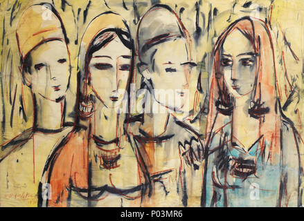 . Anglais : Sans titre signé et daté en farsi, signé et daté en Amérique 'H. /Pezechknia 1970' (en bas à gauche) de l'aquarelle, la sanguine, pinceau et encre noire sur carton marouflé sur toile 64,5 x 95 cm. (25 3/8 x 37 3/8 in.) . 1970. Houshang Pezeshknia (1917-1972) Sans titre 1 Banque D'Images