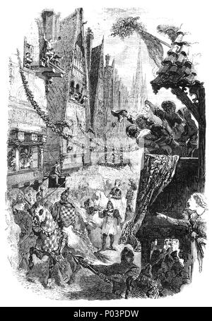 La réception de Philippa de Hainaut (1310/15-1369) à Londres. Elle a été reine d'Angleterre en tant qu'épouse du roi Édouard III, d'abord par le mariage par procuration, puis officiellement dans la cathédrale de York le 24 janvier 1328, quelques mois après son accession au trône d'Angleterre. Elle a agi comme régent en 1346, lorsque son mari était loin de son royaume, et souvent accompagné dans ses expéditions outre-mer. Sa gentillesse et sa compassion, ont démontré en 1347 lorsqu'elle a convaincu le roi Édouard pour épargner la vie des Bourgeois de Calais. Banque D'Images