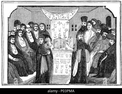 Seigneurs et paysans se rencontrent à Westminster Hall le mardi 30 septembre 1399 où le roi Richard II a renoncé à sa couronne de bon gré et ratifié sa déposition en invoquant comme raison de sa propre indignité comme un monarque. Il a suivi le roi Richard II promet d'abdiquer le 12 août 1399, si sa vie a été épargnée d'être remplacé par Henry Bolingbroke, le fils de Jean de Gand Banque D'Images