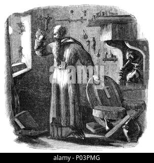 Roger Bacon (1219/20-1292), était un philosophe anglais et frère franciscain qui étudia et enseigna à l'Université d'Oxford et l'Université de Paris. Il avait la réputation d'être un érudit, la poursuite de l'apprentissage dans l'alchimie et la magie qui lui a valu le surnom de « docteur Mirabilis'. Cela a conduit à son rejet des franciscains et l'emprisonnement. Bacon a étudié l'optique et de la réfraction de la lumière à travers des lentilles, conduisant à l'élaboration de lunettes. Il a demandé la réforme du calendrier et s'est intéressé à l'astronomie. Banque D'Images