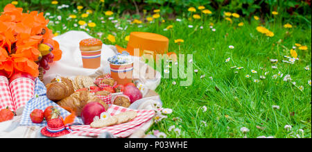 Pique-nique dans la célébration de la journée du roi. Accessoires Orange. Printemps dans les Pays-Bas. Carte postale et le texte. Banque D'Images