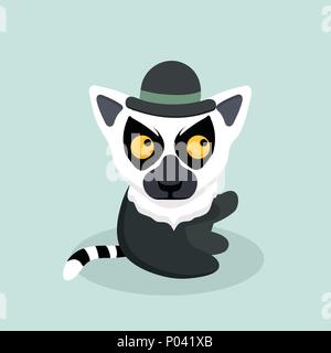 Cute cartoon ring tailed lemur. Illustration de Vecteur
