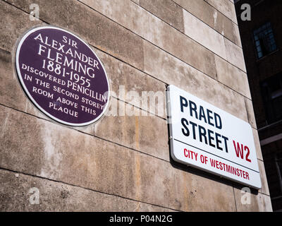 Alexander Fleming, la plaque de l'Hôpital St Marys, Paddington, Westminster, London, England, UK, FR. Banque D'Images