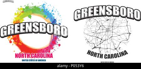 Greensboro, Caroline du Nord, conception de logo. Deux en un avec le logo vector art. grandes lettres vintage avec une belle couleur de fond et une couleur-version avec Illustration de Vecteur