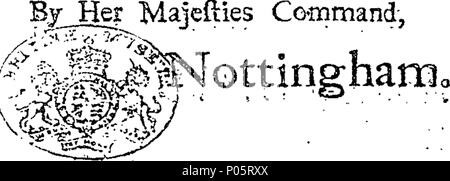 . Anglais : Fleuron du livre : une forme de prière avec des actions de grâces à Dieu tout-puissant ; pour être utilisés dans toutes les églises et chapelles dans ce domaine, chaque année, dès le huitième jour de mars : étant le jour où Sa Majesté a commencé son règne heureux. Par Ses Majestés de la commande. 99 Une forme de prière avec des actions de grâces à Dieu tout-puissant ; pour être utilisés dans toutes les églises et chapelles dans ce domaine Fleuron T080028-1 Banque D'Images