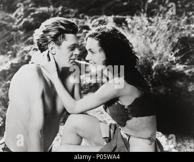 Titre original : Tarzan et sa compagne. Titre en anglais : Tarzan et sa compagne. Directeur de film : CEDRIC GIBBONS. Année : 1934. Stars : MAUREEN O'SULLIVAN, Johnny Weissmuller. Credit : M.G.M / Album Banque D'Images