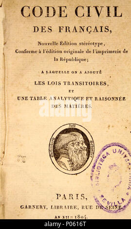 1 du Code civil des Français (Garnery) Banque D'Images