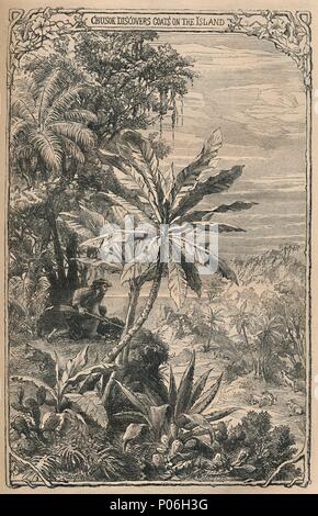 'Crusoé découvre des chèvres sur l'Île', c1870. Artiste : Inconnu. Banque D'Images