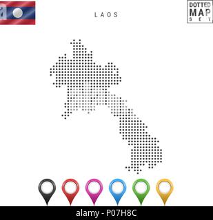 Notation vectorielle Carte Laos. Silhouette simple du Laos. Le drapeau national du Laos. Ensemble de marqueurs carte multicolore Illustration de Vecteur