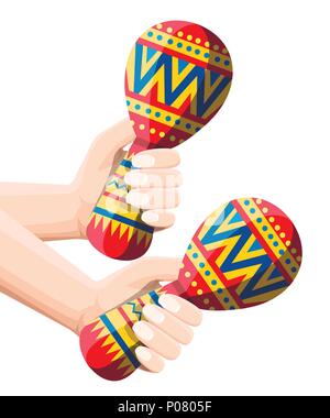 Vector illustration de mains courantes colourful maracas. Maracas paire télévision icône. Maracas mexicaine cartoon style. Vector illustration isolé sur blanc zone Illustration de Vecteur