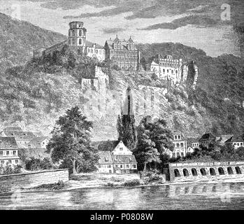 Château d'Heidelberg, Heidelberger Schloss, est un château et la ruine à Heidelberg, Allemagne, numérique l'amélioration de la reproduction de l'original d'imprimer à partir de l'année 1881 Banque D'Images