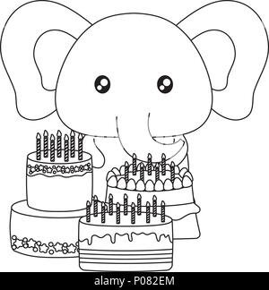 L Elephant Mignon Avec Des Gateaux D Anniversaire Sur Fond Blanc Vector Illustration Image Vectorielle Stock Alamy