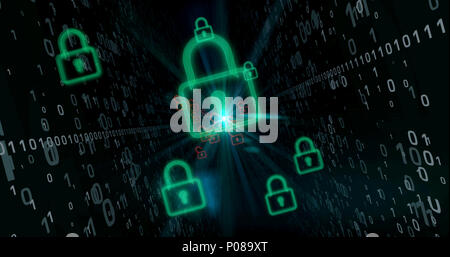 Cadenas vert fond numérique sur le cyberespace. Violation de la sécurité informatique concept. Banque D'Images