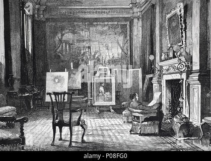 Un atelier d'artiste, M. J.E. Millais à la maison. Sir John Everett Millais, 1 baronnet, 1829 - 1896, était un peintre et illustrateur Anglais qui fut l'un des fondateurs de la Fraternité préraphaélite, numérique l'amélioration de la reproduction de l'original d'imprimer à partir de l'année 1881 Banque D'Images