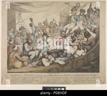 . Anglais : l'amiral Nelson recréer avec son goudrons braves après la glorieuse bataille du Nil (caricature) colorées à la main. ; Texte en français sous l'image. . 20 octobre 1798. Rowlandson, Thomas (artiste et graveur) 267 l'amiral Nelson recréer avec son goudrons braves après la glorieuse bataille du Nil (caricature) RMG PW3963 Banque D'Images