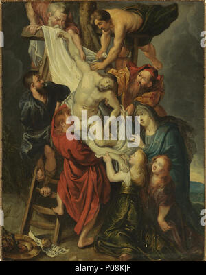 . Une copie en marche arrière d'après Rubens' célèbre photo sur l'autel de la cathédrale d'Anvers . Anglais : La descente de la croix . Années 1650 271 D'après Rubens - Descente de croix G07034-110-LR-1 Banque D'Images