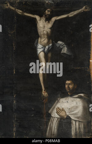 . Español : La obra muestra a Cristo crucificado junto a un fraile carmelita que podría ser San Juan de la Cruz. . Crucificado con San Juan de la Cruz ? . Entre 1600 et 1633 272 Agustin castillo-crucificado Banque D'Images