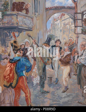 . Musikanten in der Altstadt Prager, signiert Stroff, Gouache auf Karton, 46 x 38 cm . en 1924 57 Karel Stroff Musikanten Banque D'Images