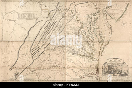 . Anglais : l'échelle ca. 1:650 000. Relief illustré de représentations imagées. Retouchées à la main. Premier méridien : Philadelphie et Curratuck Inlet. 'À la Très Honorable George Dunk, comte de Halifax ... ' Comprend Tableau des distances ajouté par 'J. Dalrymple, Londres Jany. Ye 1st. 1755 LC.' Les cartes de l'Amérique du Nord, 1750-1789, 1427 accessible également sur le site Web de la Bibliothèque du Congrès comme une image raster. Vault AACR2 . Une carte des plus partie habitée de Virginie contenant la totalité de la province de Maryland : avec une partie de Pensilvania, New Jersey et la Caroline du Nord. 1755. Fry, Josué ; Jefferson, Peter ; Thomas Jefferys, une carte 129 Banque D'Images