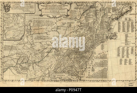 129 Une carte du moyen colonies britanniques en Amérique du Nord. D'abord publié par Lewis Evans, de Philadelphie, en 1755 ; et depuis corrigée et améliorée, comme l'a également étendu, avec l'ajout de Nouvelle Angleterre, LOC 74693076 Banque D'Images