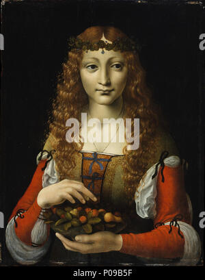 . Girl avec cerises . circa 1491-95283 Ambrogio de Predis - Jeune Fille aux cerises Banque D'Images