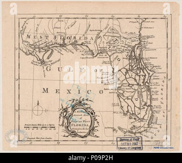 . Anglais : l'échelle ca. 1:5 400 000. Relief illustré de représentations imagées. De la London magazine. c. 34 ; mars 1765. Cartes de LC En Amérique du Nord, 1750-1789, 1619 accessible également sur le site Web de la Bibliothèque du Congrès comme une image raster. Vault AACR2 : 651/1 . Une nouvelle carte précise de l'Est et l'ouest, de la Floride. 1765. 138 s bourjea, J. et une nouvelle carte précise de l'Est et l'ouest de la Floride, LOC 74696216 Banque D'Images