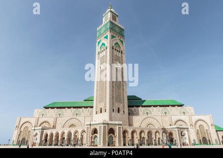 Mosquée Hassan II, Grande Mosquée Hassan II, l'architecture mauresque, avec 210m plus haut minaret au monde, Casablanca, Maroc Banque D'Images