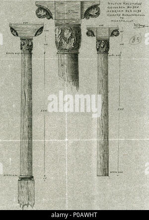 . Anglais : Dessin de colonnes en bois, autrefois partie du réfectoire du monastère dominicain à Maastricht, aux Pays-Bas. Dimensions de l'architecte Willem Sprenger, 1912-17. . 23 février 2014, 17:41:17. Willem Sprenger, ca 1912 standvinken Dominicanenklooster 97 Tekening, Maastricht, Sprenger 1912-17 Banque D'Images