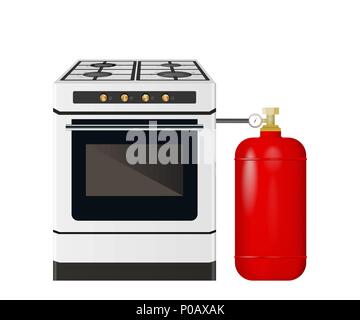 Cuisine équipée Cuisinière avec une bouteille de gaz rouge Illustration de Vecteur