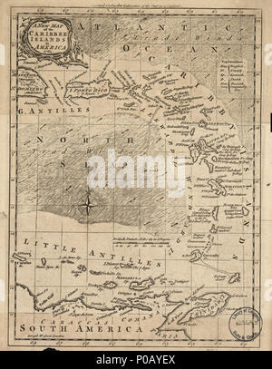 . Anglais : relief illustré de représentations imagées. Cartes de LC En Amérique du Nord, 1750-1789, 1959 accessible également sur le site Web de la Bibliothèque du Congrès comme une image raster. . Une nouvelle carte de l'îles en Amérique. Caribbee 1761. 154 inconnu une nouvelle carte de l'Amérique en Îles Caribbee LOC 2010593306 Banque D'Images