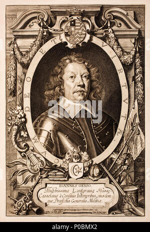 . Deutsch : Johann von Geyso (* 29. 08 janvier 1593 à Borken (Hessen) ; † 1. Mai 1661 à Kassel) war ein landgräflich kasselscher-Hesse Generalleutnant im Krieg, Dreißigjährigen Geheimer Kriegsrat und ab 1653 Gutsherr dans Mansbach, Glaam, Völkershausen und auf dem Gilserhof. Anglais : Portrait of Johann von Geyso (1593-1661). 'Ioannes Geyso'. P. 95. . 1717. Anselm van Hulle (1601-après 1674) Noms alternatifs, Hebbelijnck Hebbelynck Anselmus Anselmus, Anselm von Hulle, Anselmus van Hulle, Anselmus von Hulle Description peintre flamand et rapporteur pour avis Date de naissance/décès 23 juillet 1601 (baptis Banque D'Images