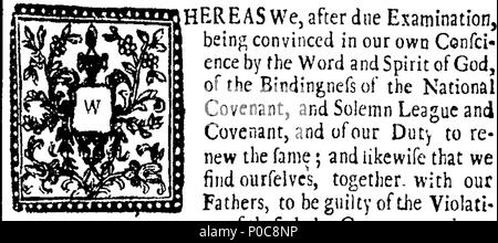 . Anglais : fleuron de livre : un renouvellement des Pactes, national et ligue solennelle ; une confession des péchés, et l'engagement de ses fonctions ; un témoignage : qu'elles ont été effectuées sur au Moyen-Octarara en Pennsylvanie, le 11 novembre. 1743. Avec une préface d'introduction. 182 le renouvellement des Pactes Fleuron W042709-3 Banque D'Images