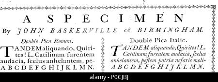 . Anglais : fleuron de livre : un spécimen par John Baskerville de Birmingham. 207 un spécimen par John Baskerville de Birmingham. Fleuron N024174-2 Banque D'Images