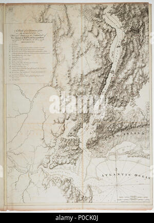 . Anglais : un dessin de l'exploitation de la flotte de Sa Majesté et de l'armée sous le commandement du Vice-amiral le Rt. H.ble Seigneur Vicomte Howe et général. M. Wm. Howe, K.B. dans 1776.seule feuille. Gravé. Échelle : ca. 1:132 000 (bar). Note : pas de variation cartographique illustré, ungraduated. Bar Balance en statut et milles marins. D'autres endroits : New York, l'Hudson. Table des matières Note : affiche les routes, villes, bâtiments, fortifications et les navires. Il y a un exemple de ce tableau dans la collection. Mentions légales Jan 17 1777. Imprimé sur papier. Bates Positions des troupes à la frontière, jaune de couleur rouge. Rejoint à H Banque D'Images